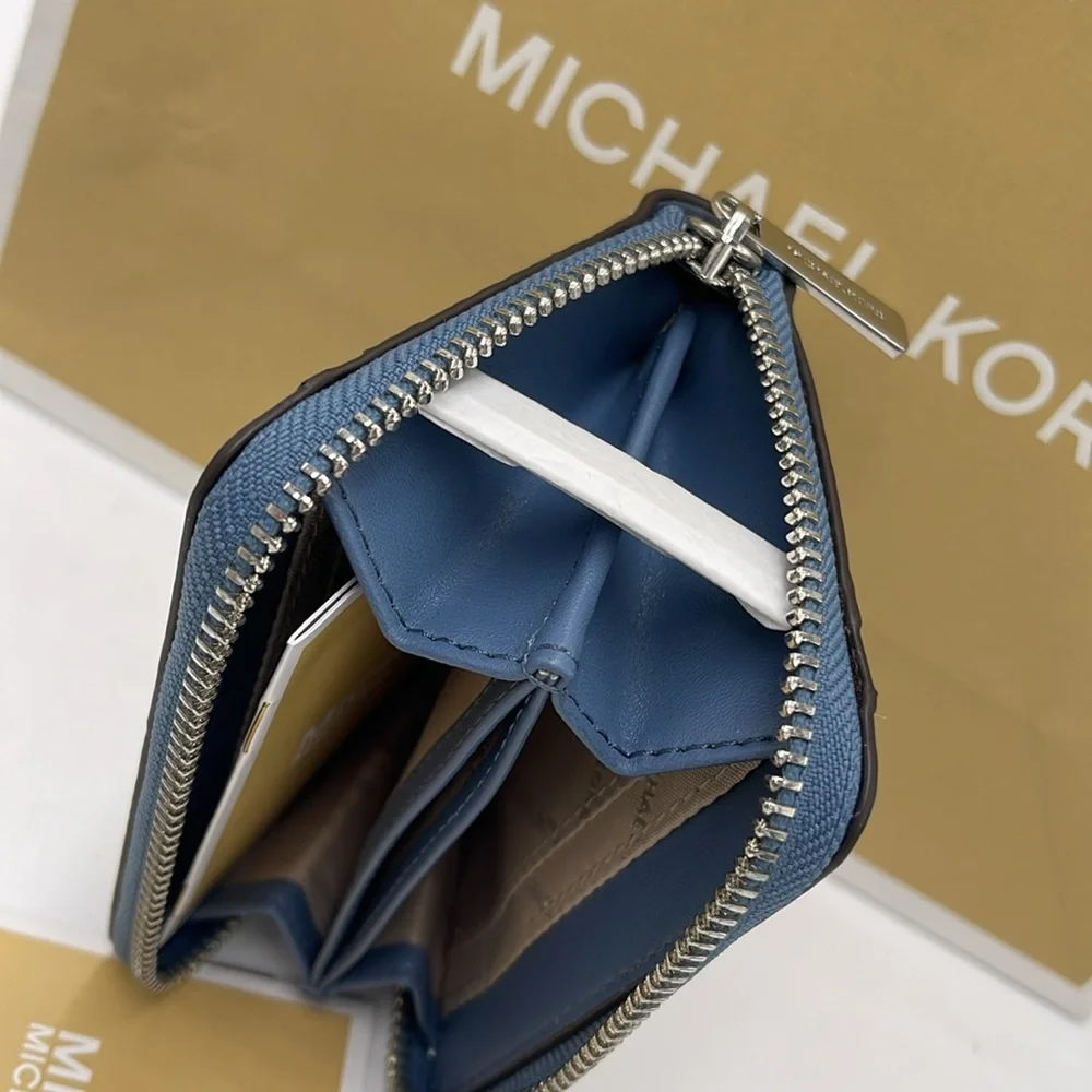 Michael Kors Jet Set Travel Md Zip Around Color-Block Wallet Card Case  Pale